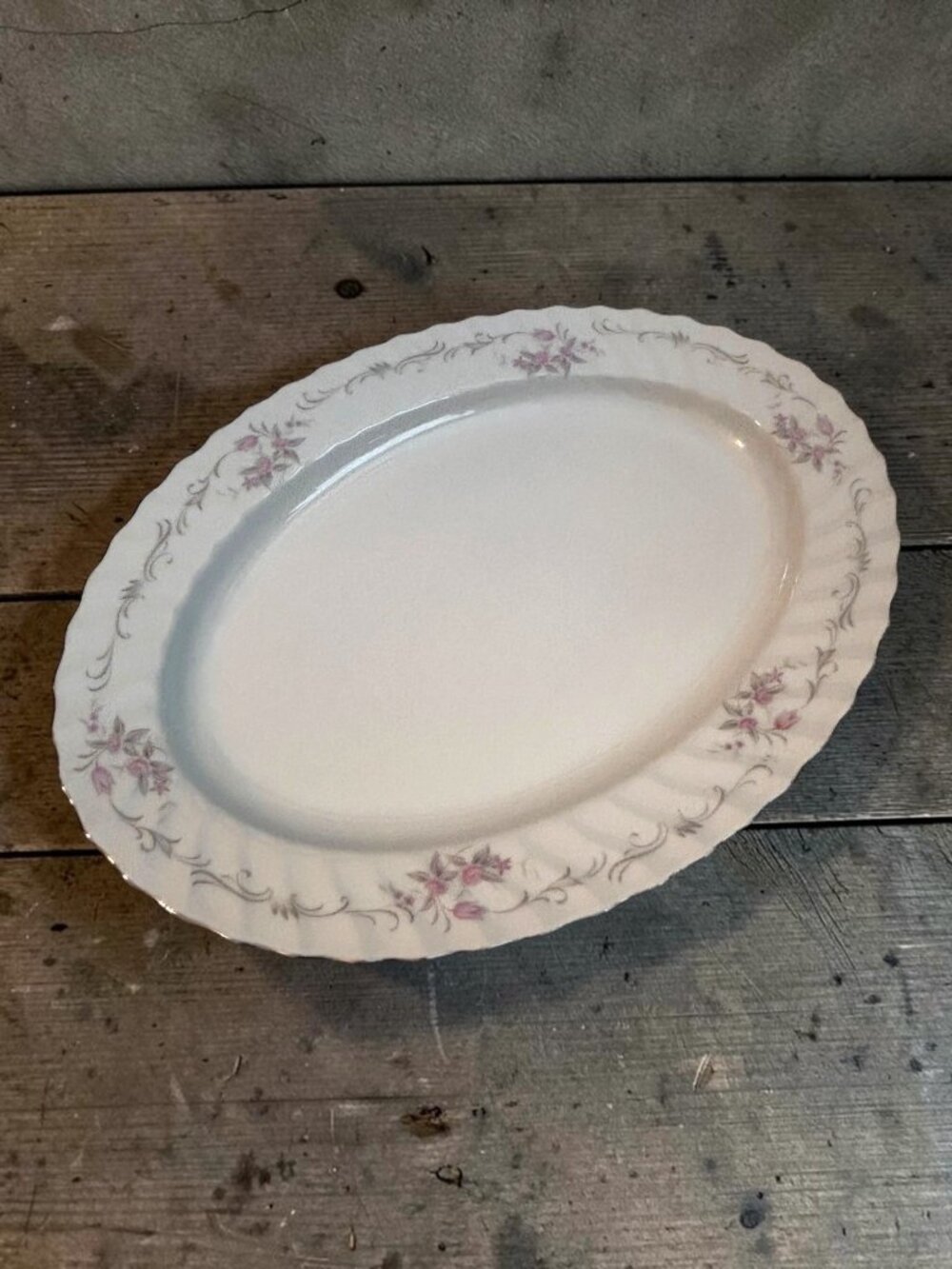 Vintage Gold Standard Genuine Porcelain China Oval Platter Pink Floral & Silver
